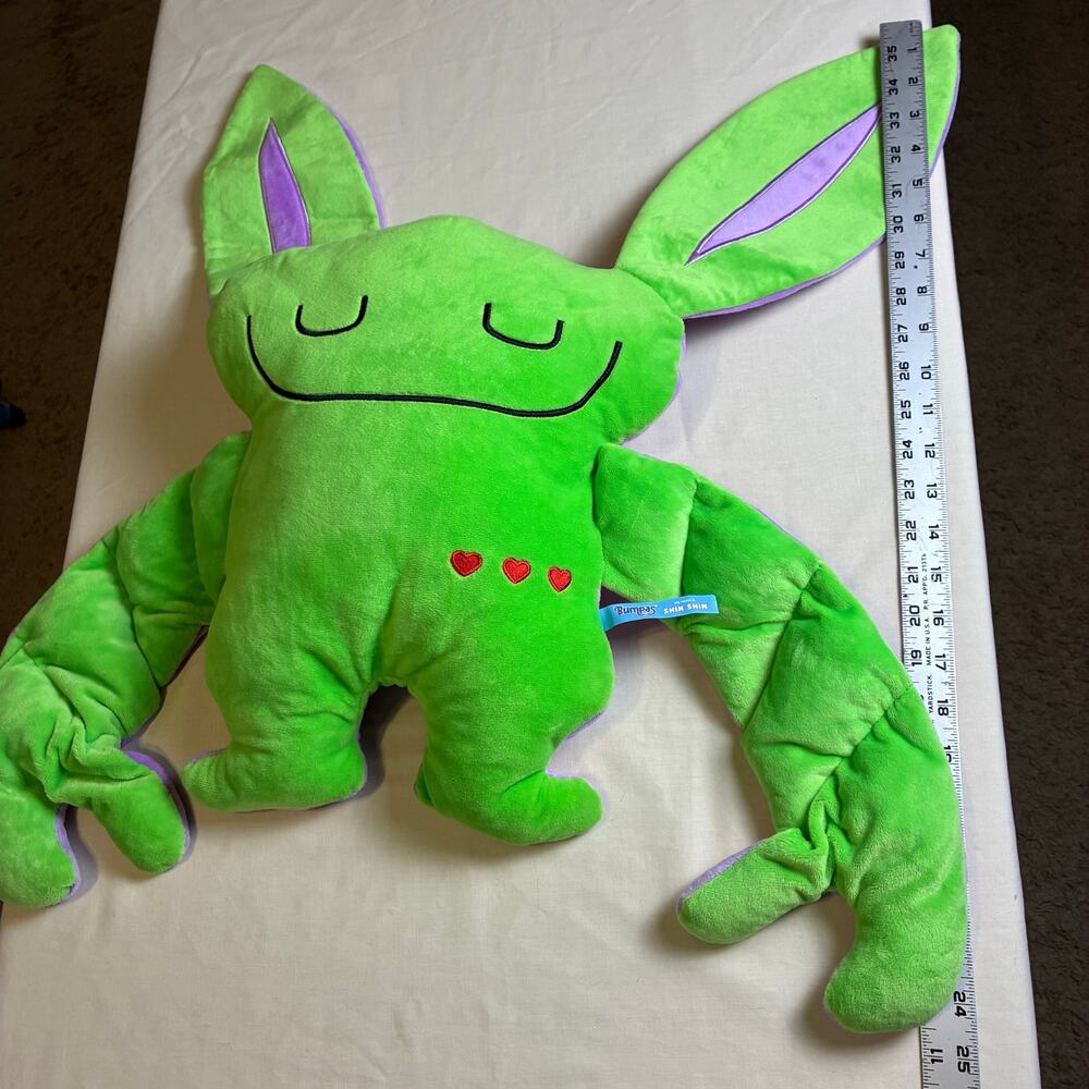 Bumpas Shin Shin Reversible Plush Hugging Pillow Green Purple Weighted Arms 35"